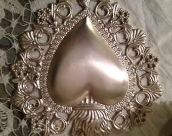 Beautiful Ex Voto Milagro Silver Devotional Sacred Heart Grace Received Larger Heavy