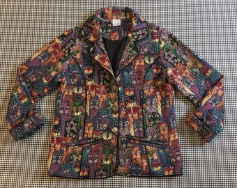 1990's, cat tapestry, blazer, Women's size Medium