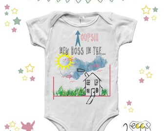 Announcement pregnancy to husband, onesie baby funny, hand lettering print, new boss, announce pregnancy to dad, baby girl clothes,baby gift