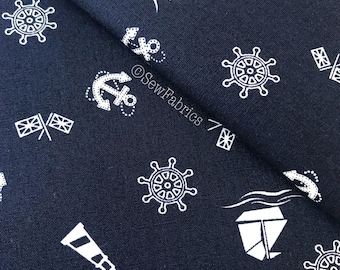 Rose and Hubble Navy Nautical 100% Cotton Fabric