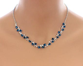 Sapphire blue necklace, blue bridal jewelry, navy blue necklace, navy blue jewelry, blue wedding necklace, something blue, necklace
