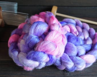 Superfine, Merino, Tencel, Pink, Purple, Combed Top, Hand Dyed, Spinning Fiber, Roving, Felting, Handspinning, Indie Dyer,l