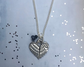 I Am With You, Heart Wing Necklace w/Sapphire