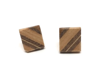 Wooden ear studs with sterling silver, earrings made of wood