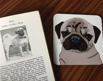 Pug coaster. Digital art. Dog coasters. Pug owner gift. Dog gift. Pug love. Pug lover gift