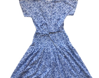 Cacharel Romantic Blue White Floral Print Cotton Dress Size 40/8 in label