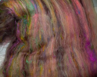 Vegan Synthetic and Silk Batt for Hand Spinning Yarn