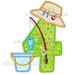 Fishing applique birthday number 4 with lures machine embroidery design instant download digital
