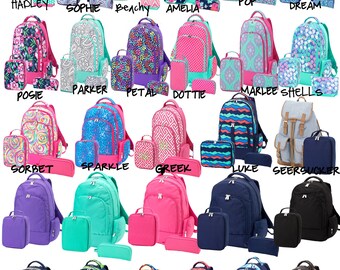 Monogram Backpack OR Monogrammed Lunchbox, Monogram bookbag, Personalized Bookbag, Preppy Monogram Wristlet, Booksack, Backpack and Lunchbox