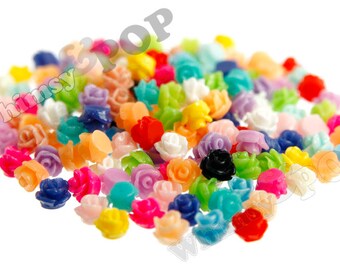 Teeny Tiny Mixed Color Rose Cabochons, Rose Shaped Flatback Cabochons, 7.5mm x 6mm (R3-038)