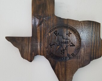 3D V CARVED - Personalized #Texas Highway Patrol State #Trooper #Police Badge inside State of Texas V Carved Wood Sign