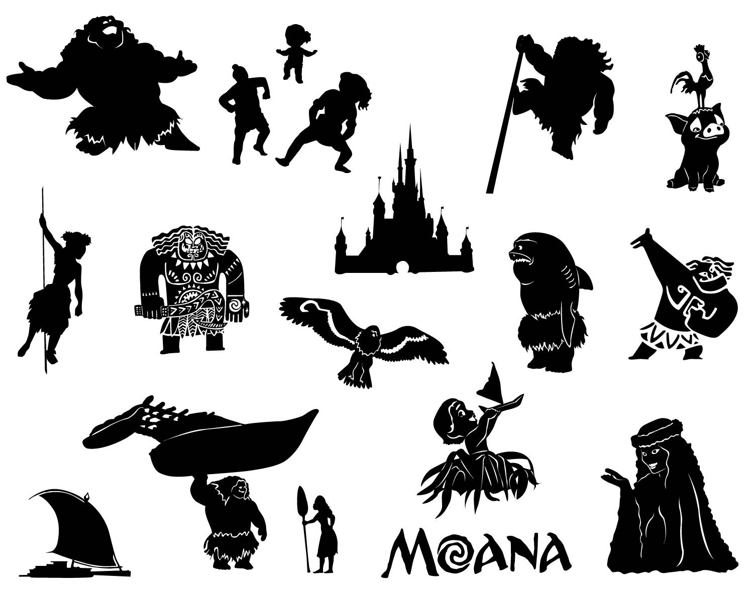 Download Disney svg Moana silhouette maui chicken pig castle Te ...