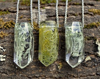 Lichen Terrarium Crystal Necklace, Crystal Terrarium Jewelry, Real Lichen Necklace, Resin Crystal Necklace, Resin Jewelry, Gift for Hiker