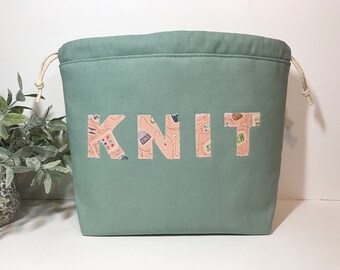 Medium Wide Knitting Crochet Project Bag in Mint