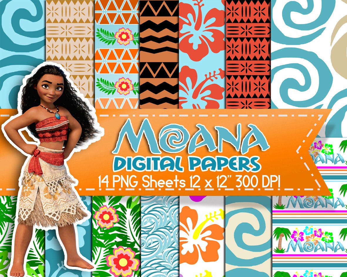 Moana Digital Paper, Moana Birthday party, Moana party favors, Digital ...