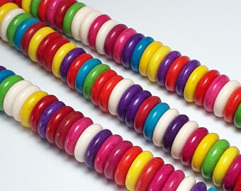 20pcs Bohemian Disc Beads - Howlite Stone (Grade D) - Colourful Donut Beads - Boho Beads - Hippie Beads - 12mm Beads - B18152
