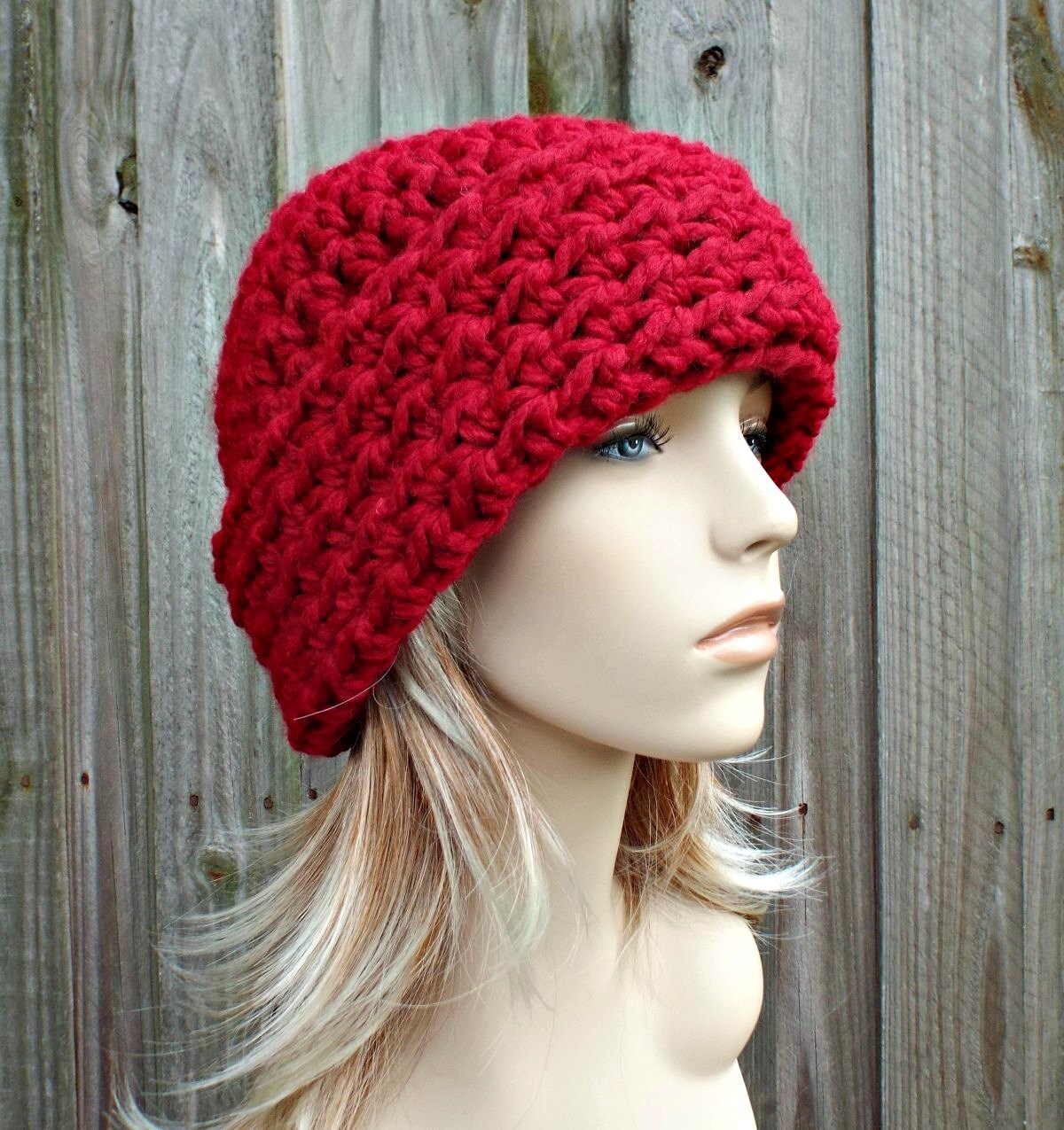 Cranberry Red Womens Hat Red Mens Hat Wide Cuff Beanie Hat