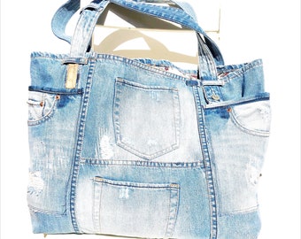 JWest72 Recycled jeans bag, denim bag, jeans tote, denim tote, shoulder bag, large bag, blue handbag, beach bag,shopper, casual bag
