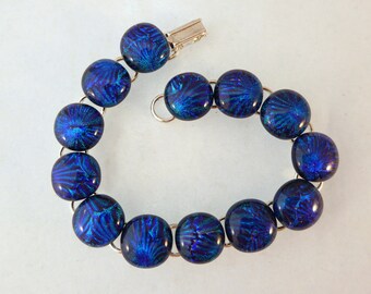 8 or 7 Inch Blue Dichroic Fused Glass Bracelet, Fused Glass, Fused Glass Bracelet, Glass Bracelet, Dichroic Bracelet, Dichroic, Blue