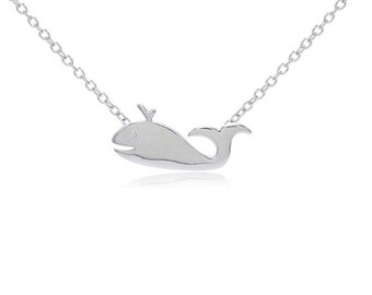 Rhodium Plated Sterling Silver Smiling Whale Pendant and Chain