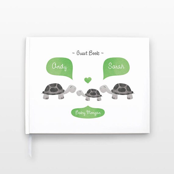 TURTLE Baby Shower Guest Book, Personalized Baby Book, Animal Baby Guestbook, New Baby Gift, Baby Journal, Baby Notebook, Baby Guest Book