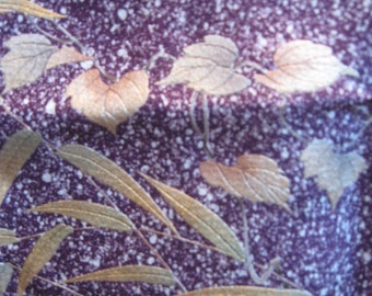 SF1155 Vintage Japanese Silk Fabric with Purple Splatter Designs and Leaves