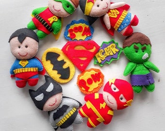 Felt Superhero plushie the Avengers superhero ornament Flash superhero plush Robin superhero Wonder Woman doll Hulk Batman Superman