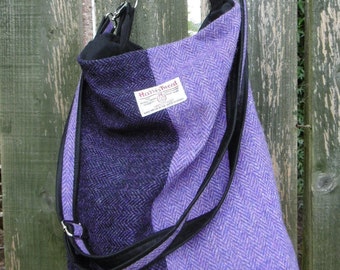 Harris Tweed and waxed cotton bucket bag