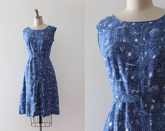 vintage 1960s dress // 60s mid century print cotton dress
