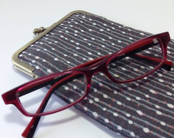 polka dot line gray/Eye glass case/ Smartphone case /Japanese cotton /Sun glass case / Hand-made/13