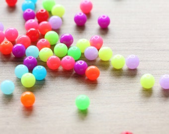 200pcs of Round Colorful Acrylic Beads - Mixed Color - 6 mm