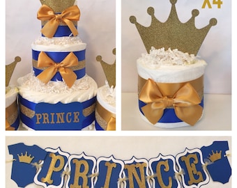 Prince Baby Shower Party Package in Royal Blue and Gold, Prince Theme Baby Shower Decorations, Centerpiece