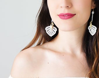 Off White Lace Earrings Dangle Earrings Long Earrings Boho Chic Elegant Earrings Bridal Earrings Bridal Jewelry Gift For Her/ CIEGA