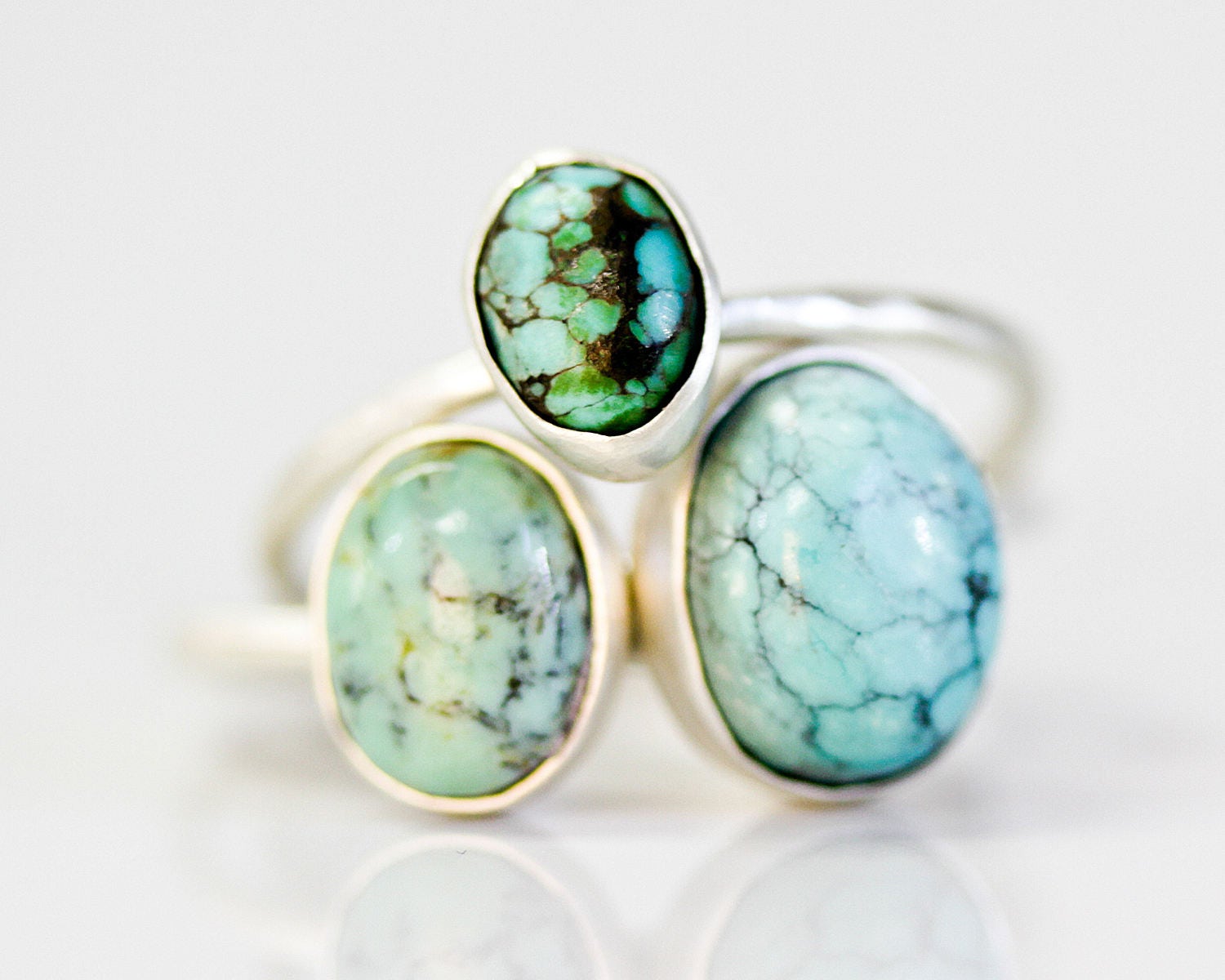 Recycled Sterling Silver Genuine Turquoise Oval Ring / Chic