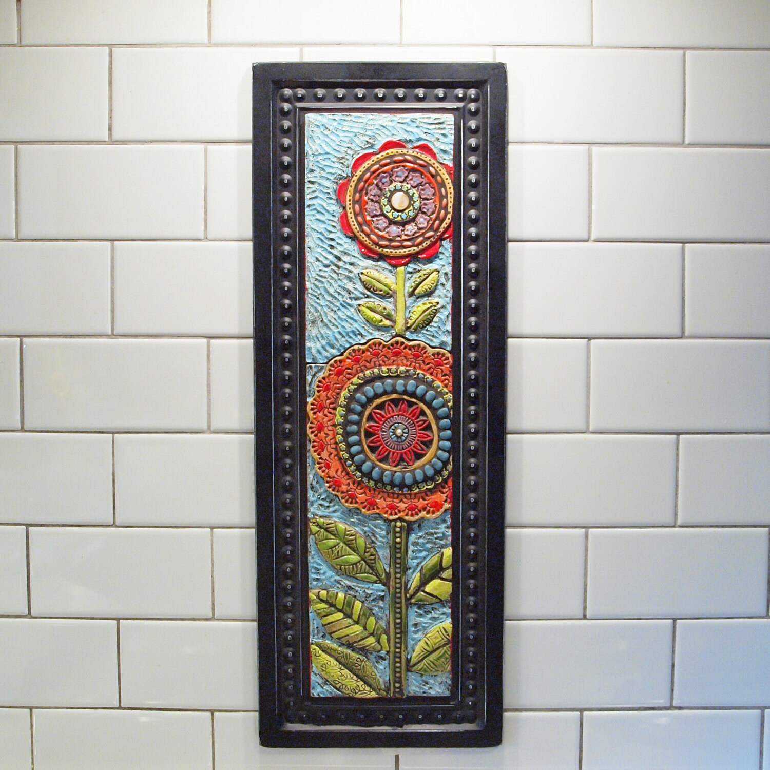 Tile Wall Art Mosaic Art Mosaic Wall Art Two Blossoms Colorful