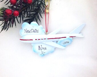 Jetliner Personalized Christmas ornament / Airplane Ornament / Travel Ornament / Hand Personalized Name or Message