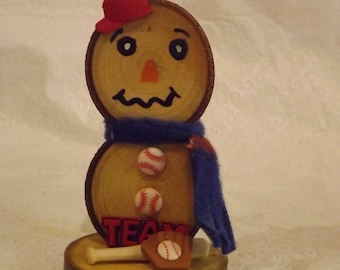 Love Baseball Wood Slice Snowman Christmas Decoration