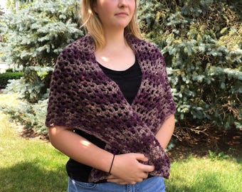Rustic Shawl Purple and Taupe Warm Crochet Shawl Wrap Purple Shawl