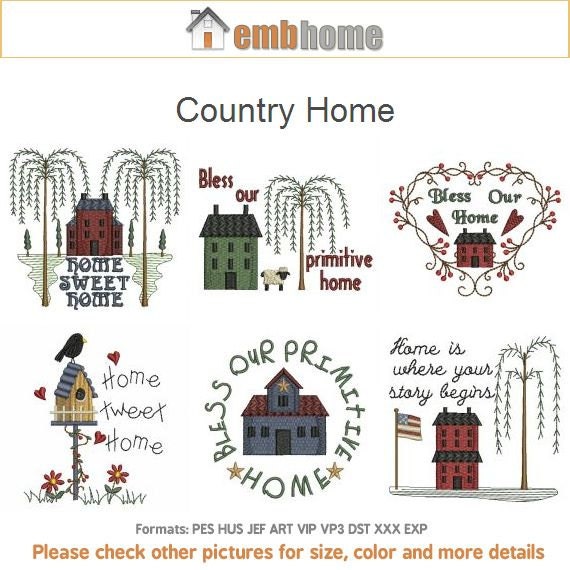 Country Home Primitive Machine Embroidery Designs Pack Instant Country Home Primitive Machine Embroidery Designs Pack Instant