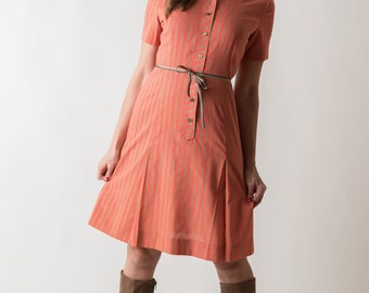Vintage Orange Striped Day Dress (Size Medium)