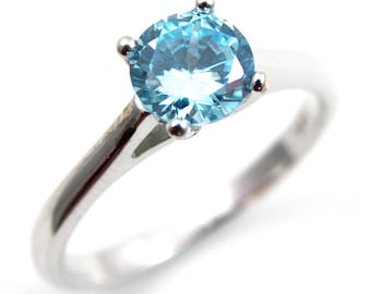 Diamond-Unique 1ct Aquamarine Solitaire Engagement Ring Sterling Silver (108)March Birthstone