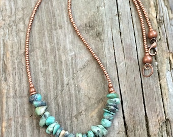 Turquoise necklace, raw turquoise jewelry, boho jewelry, bohemian jewelry, southwestern jewelry, beaded necklace, beaded jewelry