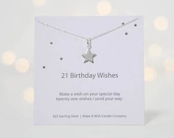 21st Birthday Gift, 21 Birthday Wishes Necklace, 21st Birthday Card, Twenty One, Birthday Present, Happy 21st Birthday, Make A Wish
