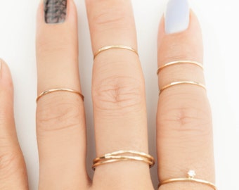14k gold midi ring, 0.75mm hammered textured knuckle ring, extra thin band, simple dainty midi rings, delicate ring