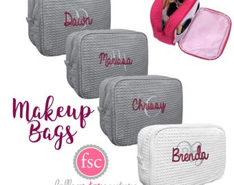Personalized Bridesmaid Make up Bag , Waffle Cosmetic Bag, Bridesmaid Gifts, Waffle Makeup Bags, Wedding Party GIfts , Personalized Bridal P