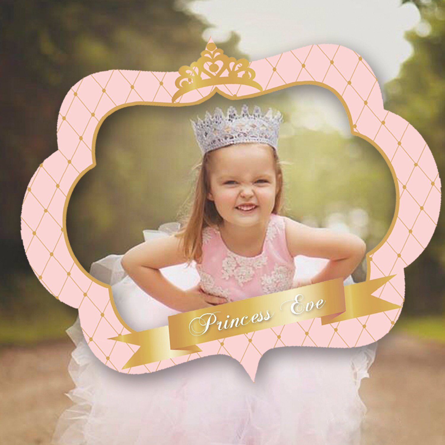 pink and gold princess photo booth prop frame crown baby