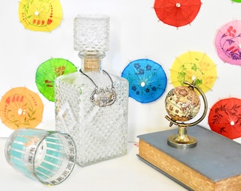 Hollywood Regency-Glass Vodka Bottle- Silver Vodka Tag