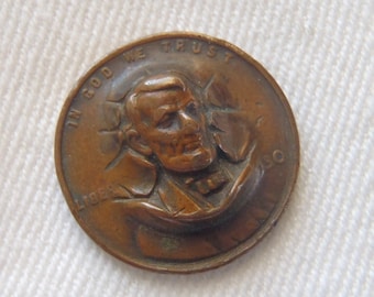 Vintage Repousse Pop Out Coin 1930 Wheat Penny Abraham Lincoln