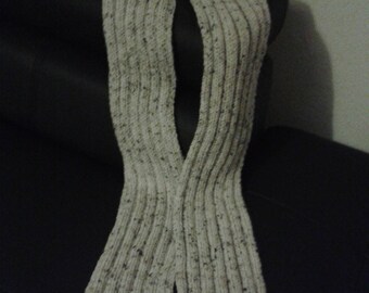 Heathered gray hand knitted wool scarf.
