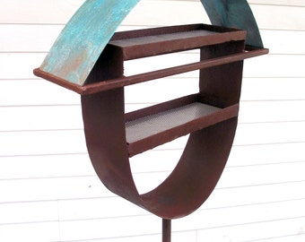 Bird feeder Sculptural Steel & Copper Bird Feeder No. 324 - Freestanding unique modern birdfeeder